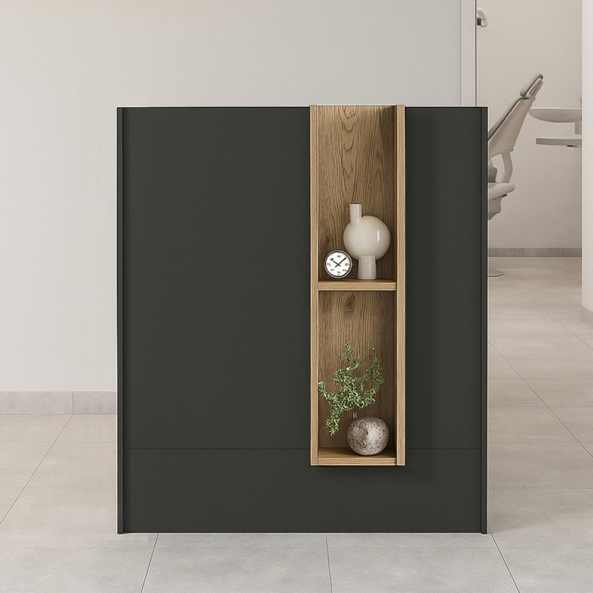 Γραφείο υποδοχής - reception Bonveno Megapap χρώμα ανθρακί - sepet oak 90x43,2x110εκ.