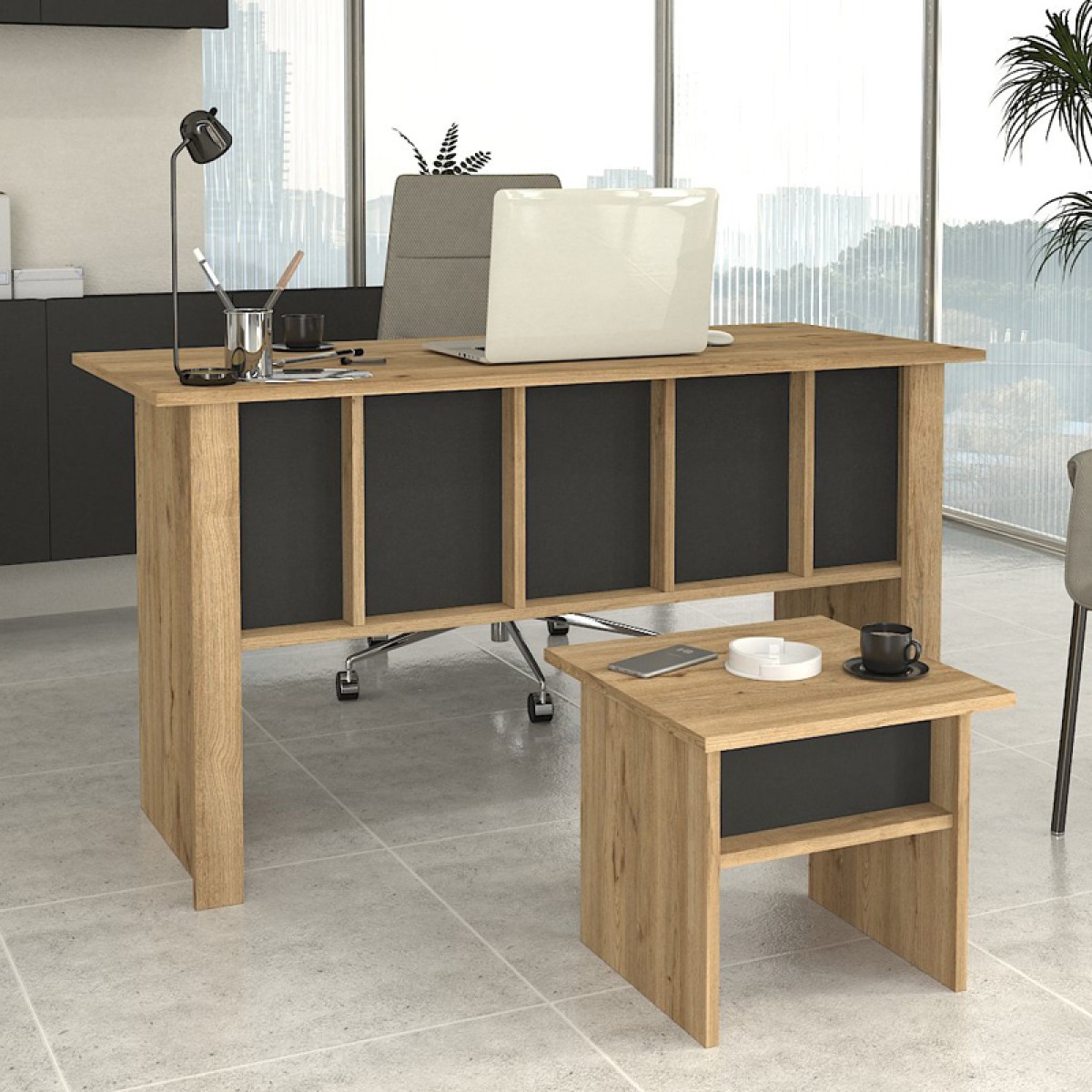 Γραφείο εργασίας Nika Megapap χρώμα sepet oak - ανθρακί 140x60x75εκ.
