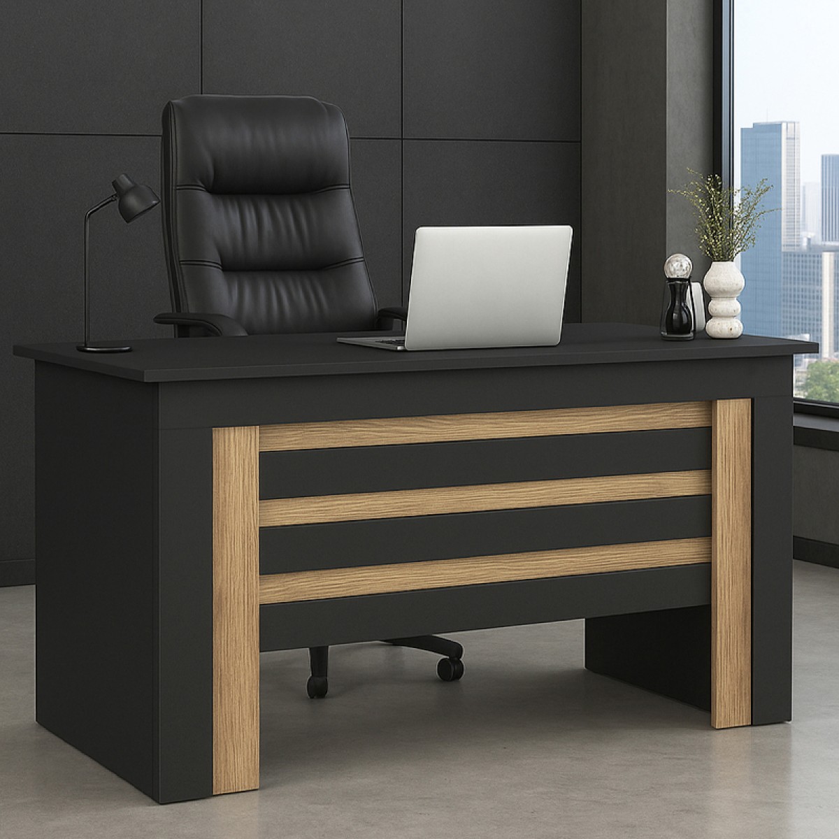 Γραφείο εργασίας Epito Megapap χρώμα ανθρακί - sepet oak 140x59,6x76,8εκ.