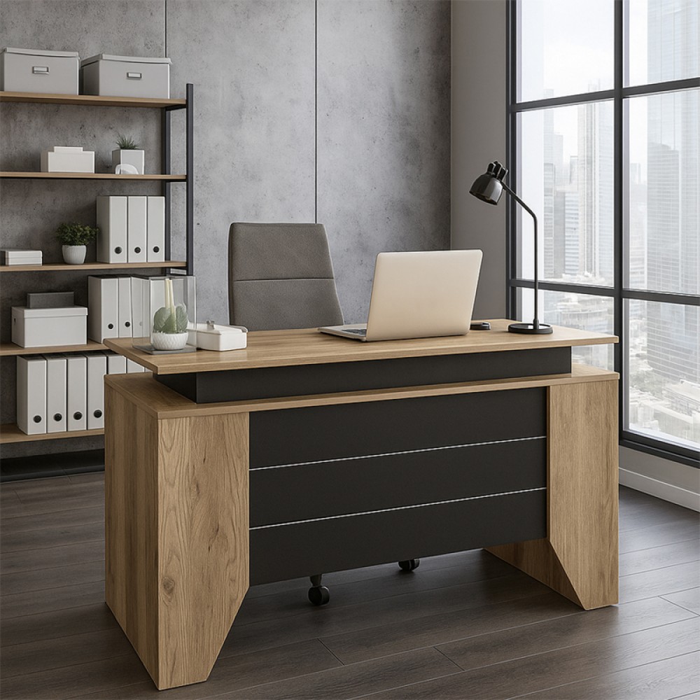 Γραφείο εργασίας Remida Megapap χρώμα sepet oak - ανθρακί 140x60x76,9εκ.