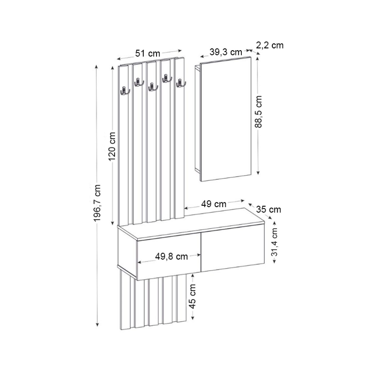 Έπιπλο εισόδου Kanso Megapap χρώμα ανθρακί - sepet oak 100x35x196,7εκ.