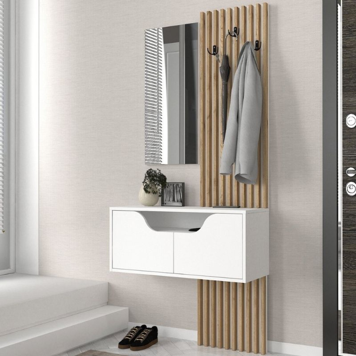 Έπιπλο εισόδου Naro Megapap χρώμα λευκό - sepet oak 90x35x204,2εκ.
