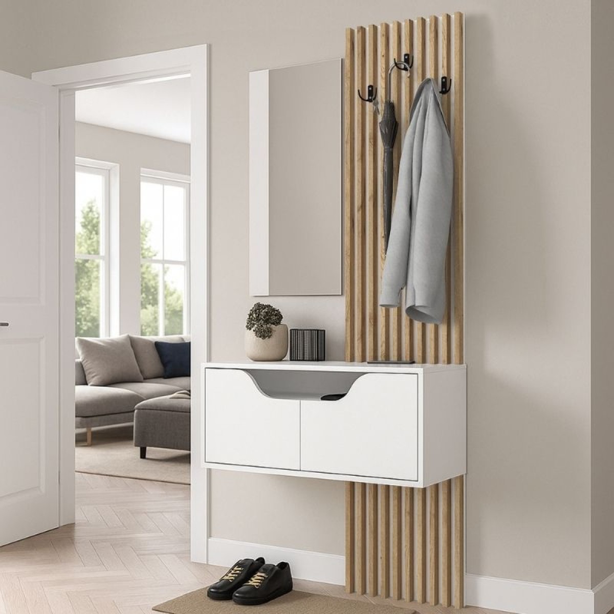 Έπιπλο εισόδου Naro Megapap χρώμα λευκό - sepet oak 90x35x204,2εκ.