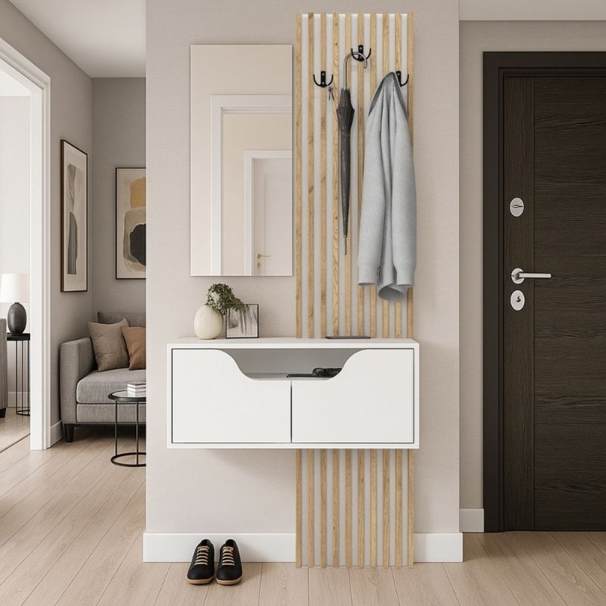 Έπιπλο εισόδου Naro Megapap χρώμα λευκό - sepet oak 90x35x204,2εκ.