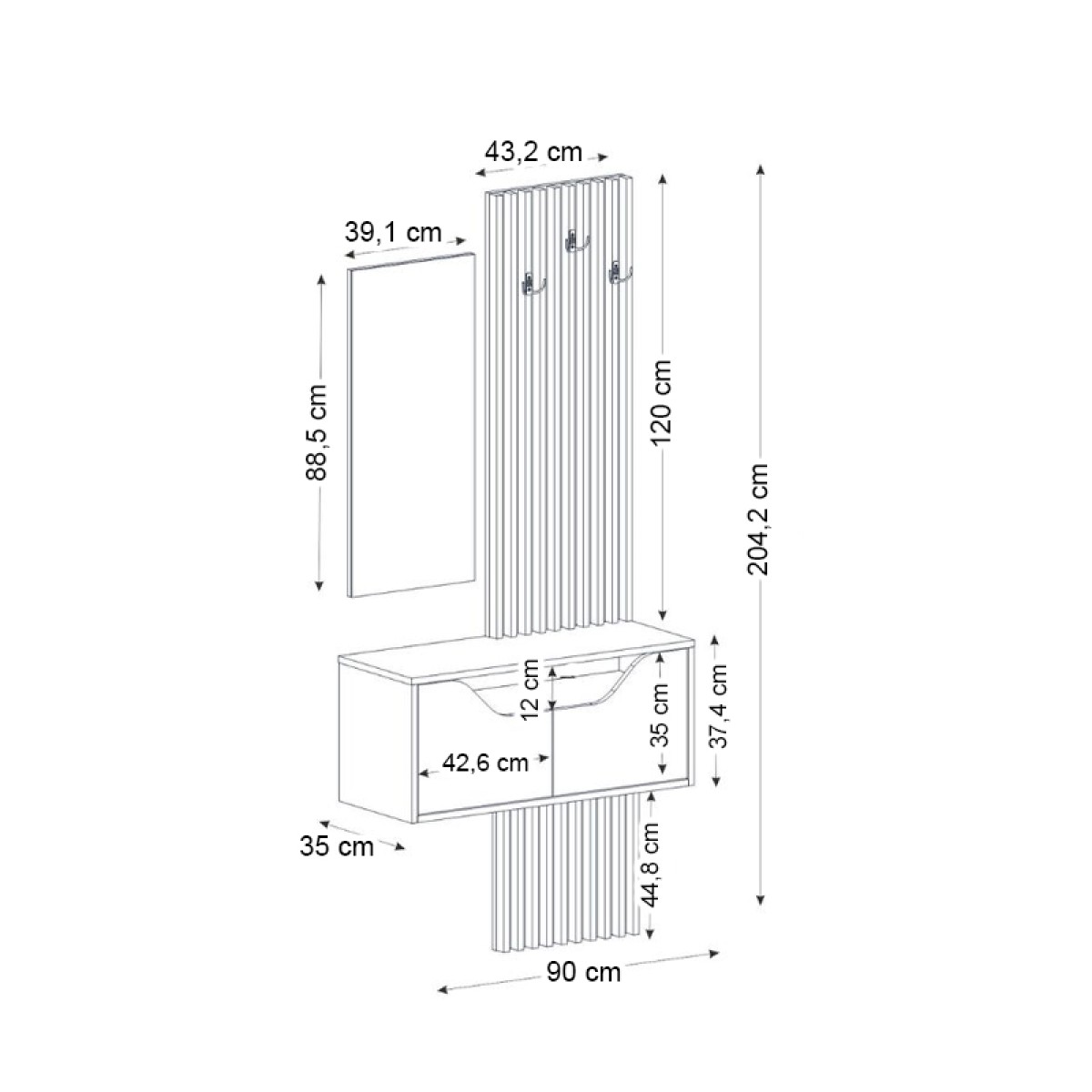 Έπιπλο εισόδου Naro Megapap χρώμα λευκό - sepet oak 90x35x204,2εκ.