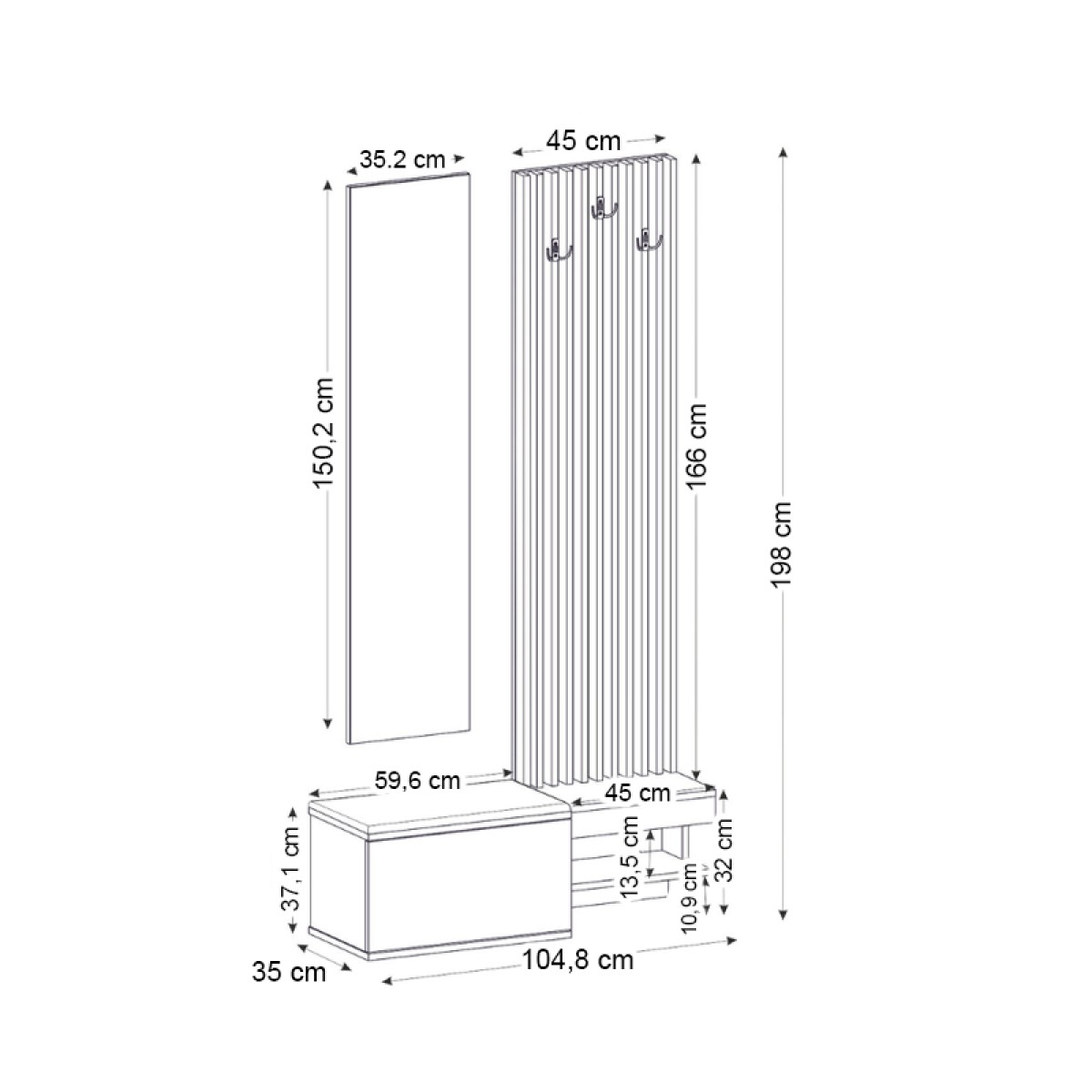 Έπιπλο εισόδου Dumont Megapap χρώμα ανθρακί - sepet oak 104,8x35x198εκ.