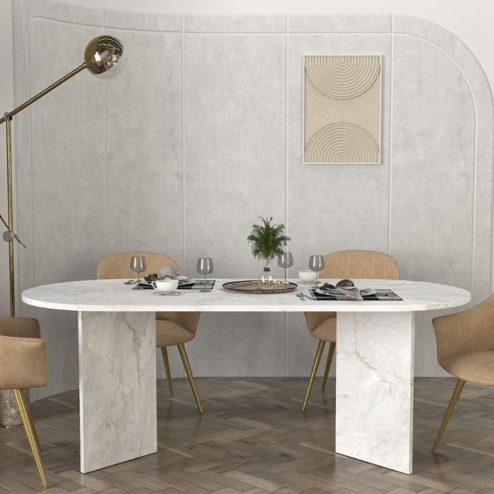 Τραπέζι Cortado Megapap χρώμα λευκό εφέ μαρμάρου 200x90x74εκ.
