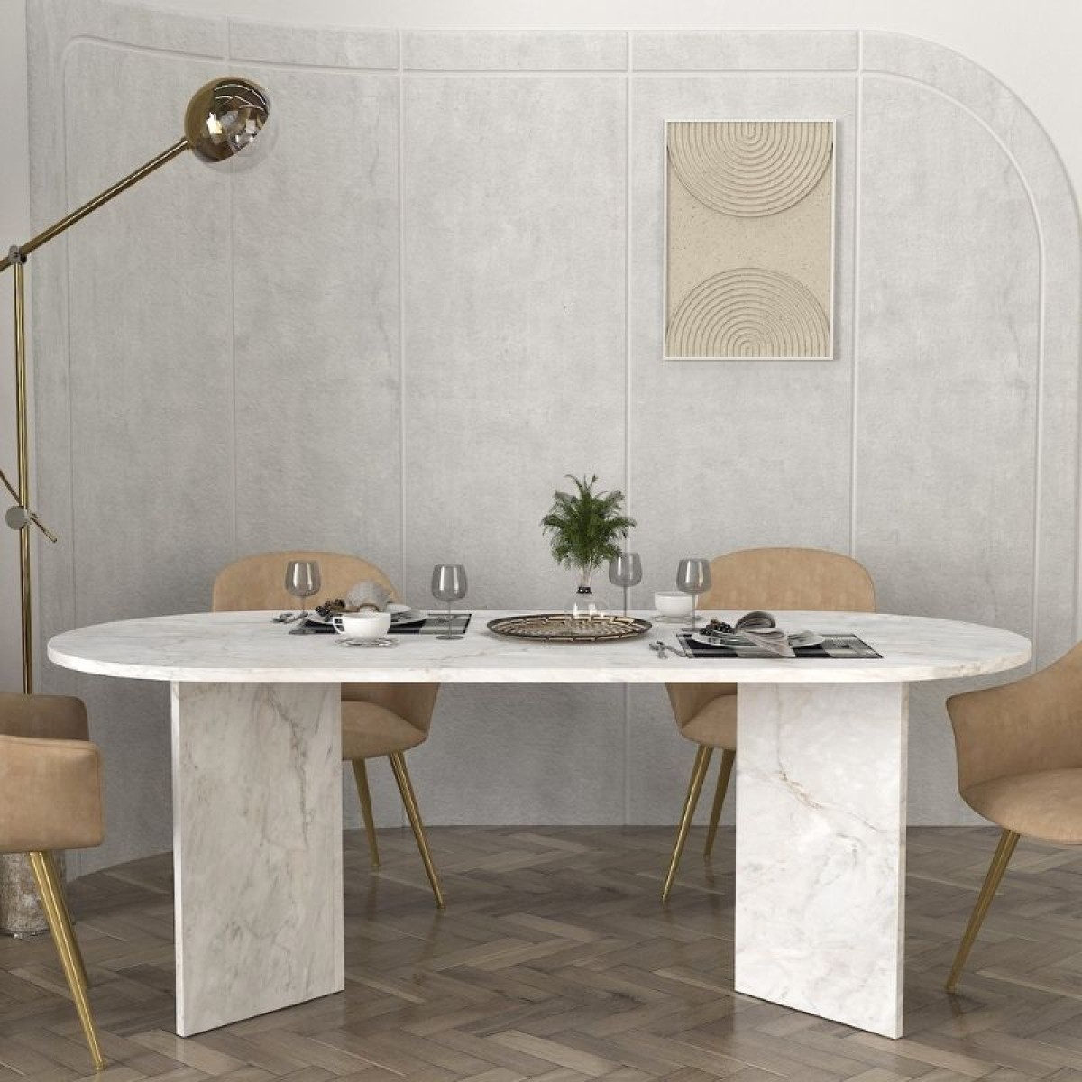 Τραπέζι Cortado Megapap χρώμα λευκό εφέ μαρμάρου 200x90x74εκ.