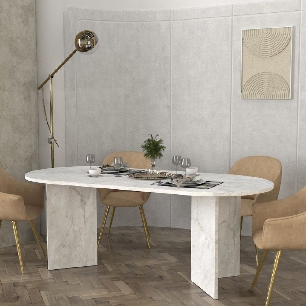 Τραπέζι Cortado Megapap χρώμα λευκό εφέ μαρμάρου 200x90x74εκ.