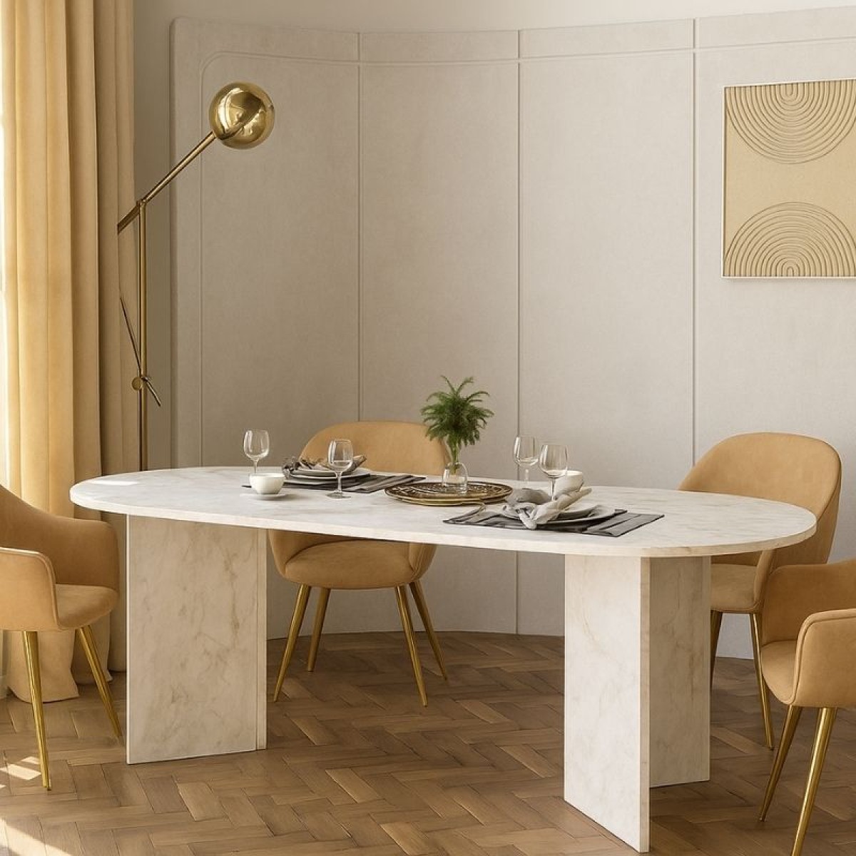 Τραπέζι Cortado Megapap χρώμα λευκό εφέ μαρμάρου 200x90x74εκ.