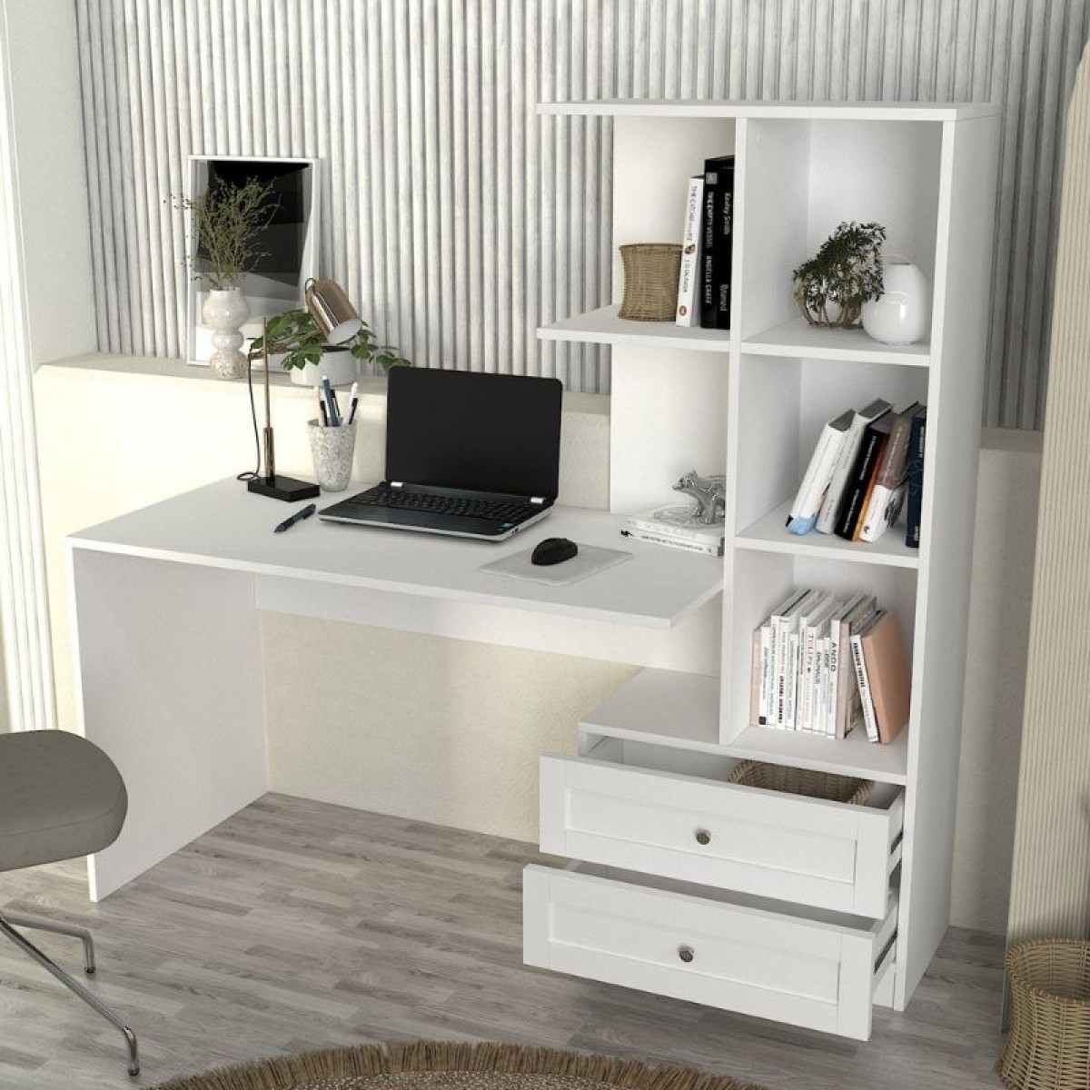 Γραφείο εργασίας Mantra Megapap χρώμα λευκό 155x60x152εκ.