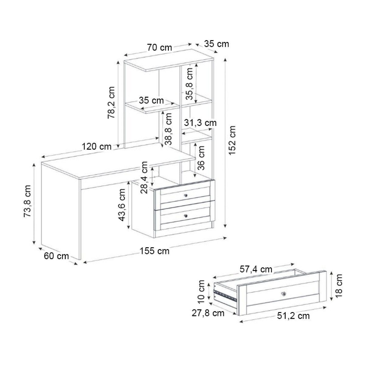 Γραφείο εργασίας Mantra Megapap χρώμα λευκό 155x60x152εκ.