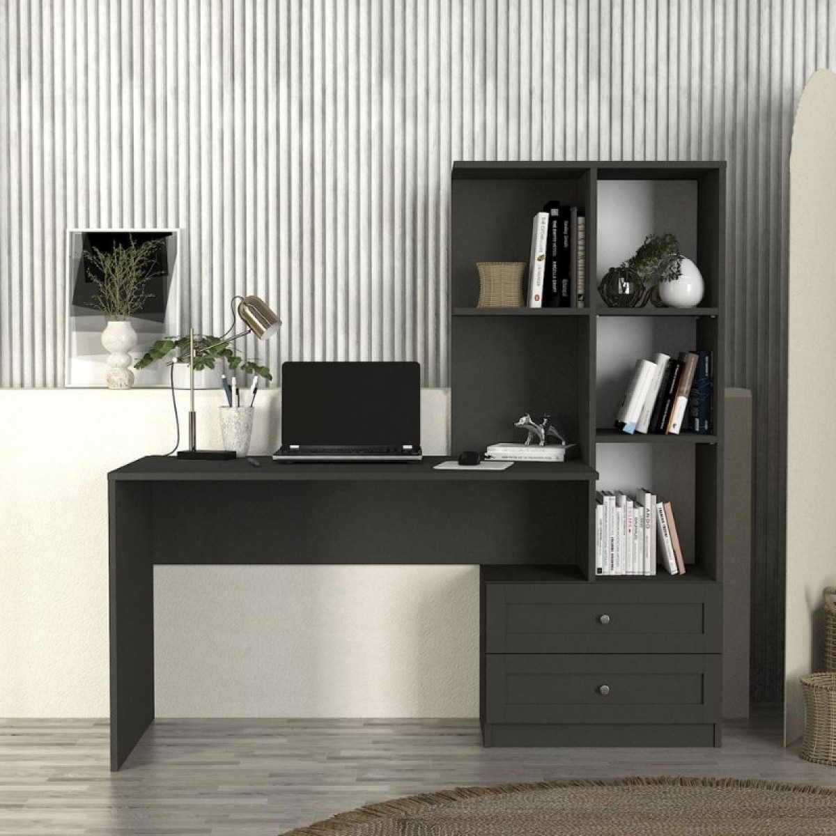 Γραφείο εργασίας Mantra Megapap χρώμα ανθρακί 155x60x152εκ.