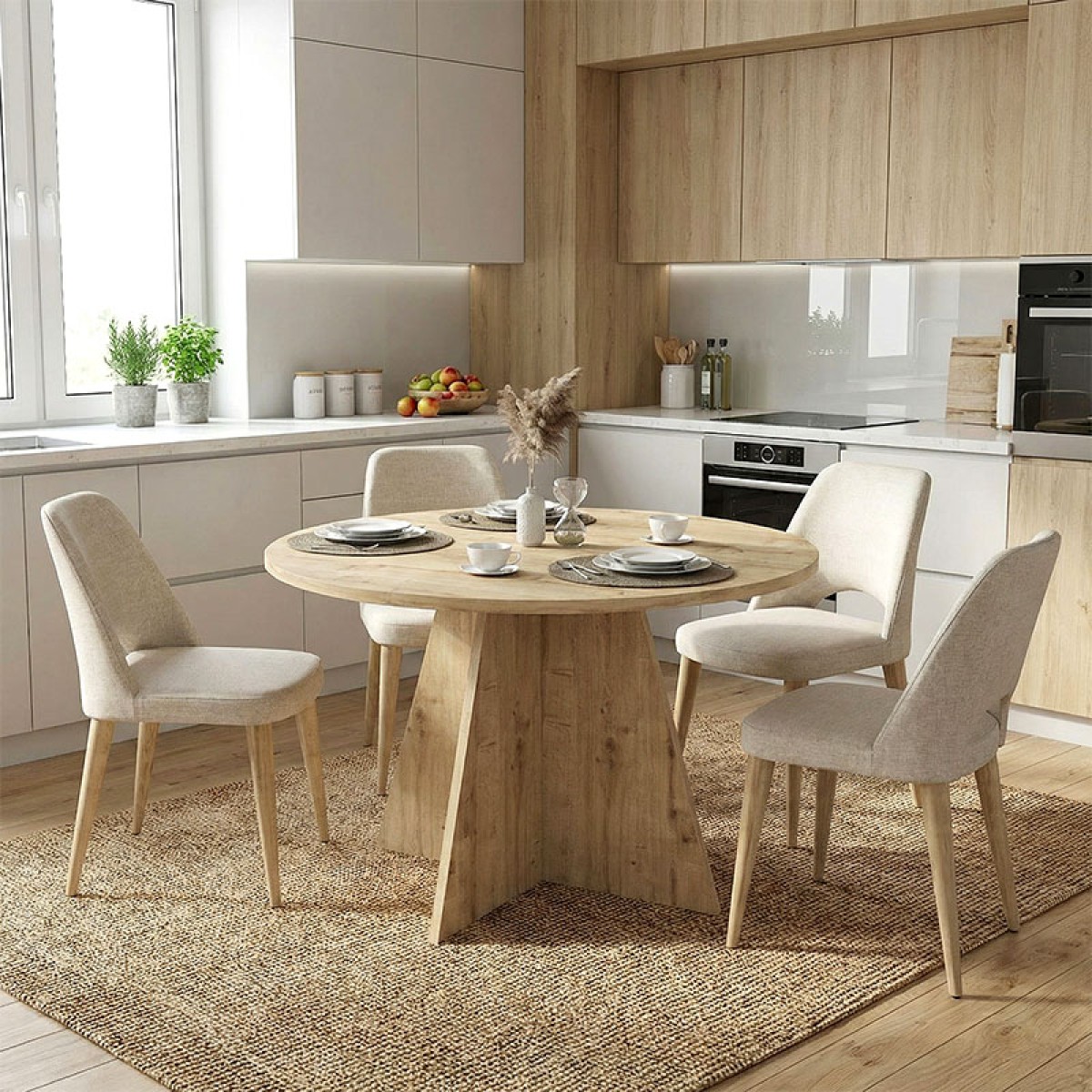 Τραπέζι Tailor Megapap χρώμα sapphire oak Ø120x75,7εκ.
