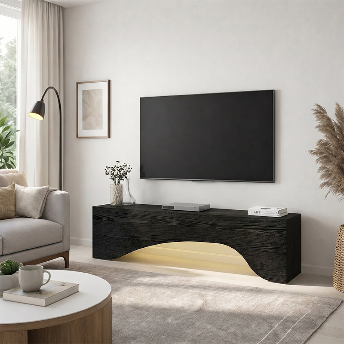 Έπιπλο τηλεόρασης Mara Megapap με LED χρώμα sencron black 150x31,4x40εκ.