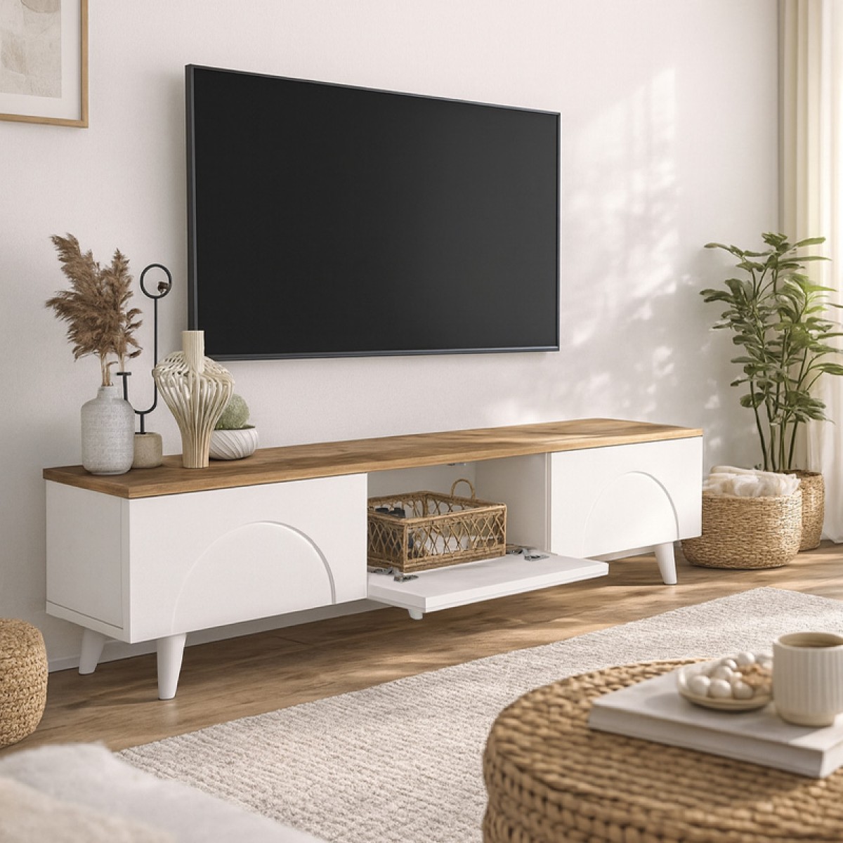 Έπιπλο τηλεόρασης Bono Megapap χρώμα λευκό - sepet oak 150x32,3x42,1εκ.