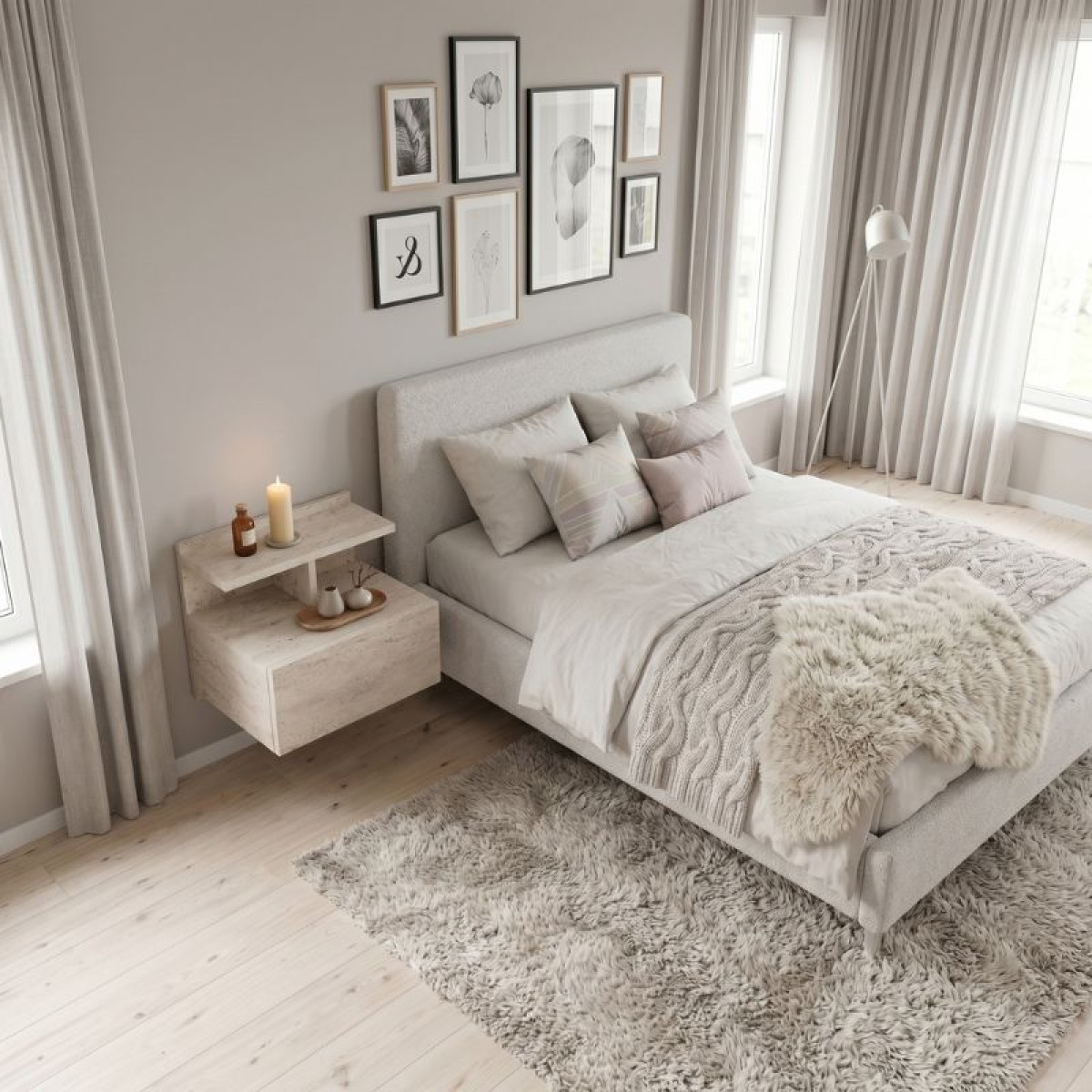 Κομοδίνο επιτοίχιο Mislina Megapap χρώμα travertine 40x33,2x32εκ.