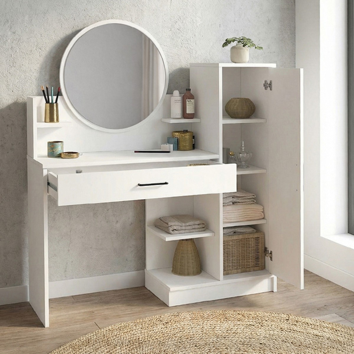 Τουαλέτα με καθρέπτη Andera Megapap χρώμα λευκό 123,9x35x144,4εκ.