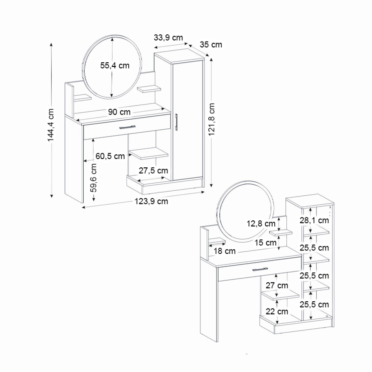 Τουαλέτα με καθρέπτη Andera Megapap χρώμα λευκό 123,9x35x144,4εκ.