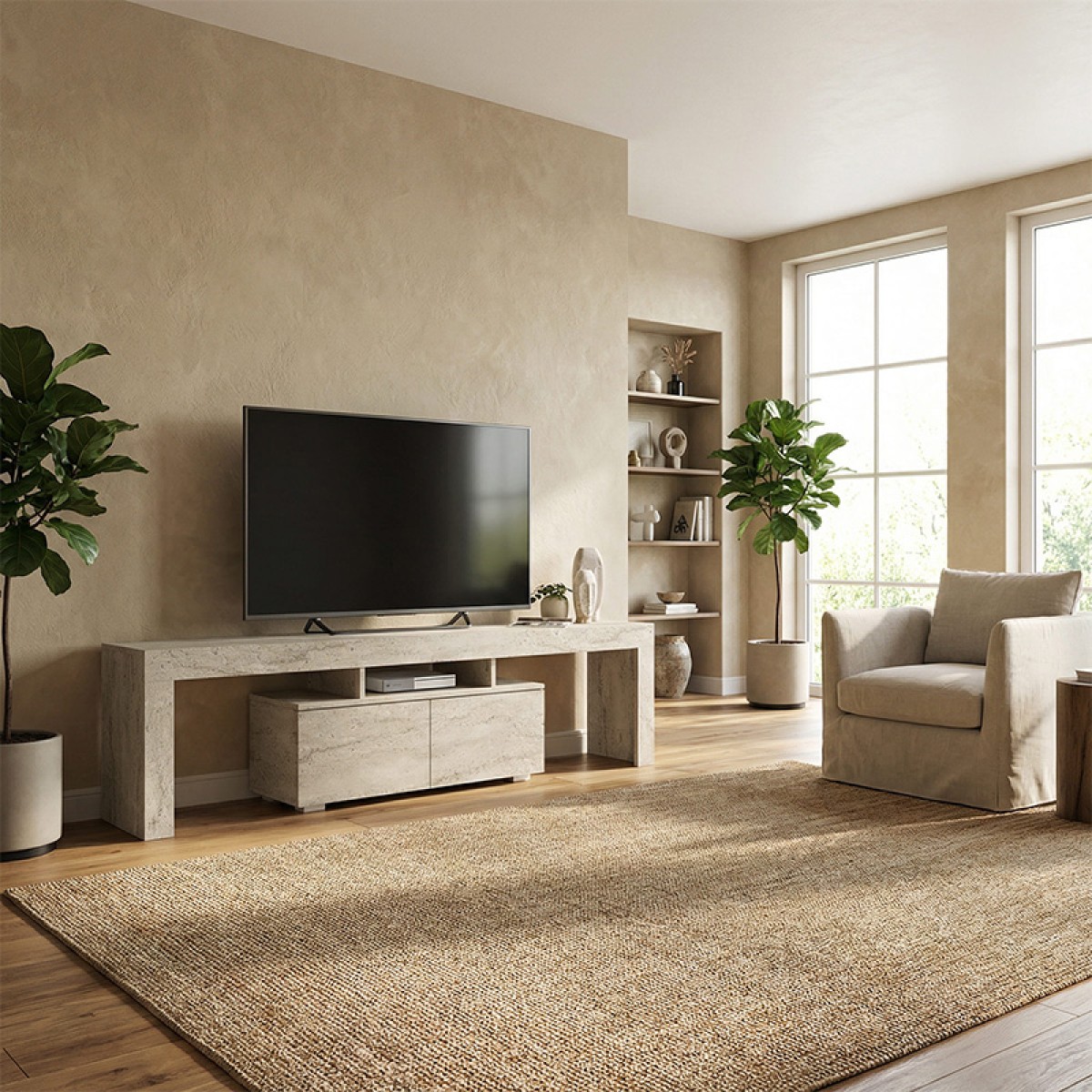Έπιπλο τηλεόρασης Woodra Megapap χρώμα travertine 180x31,3x50,2εκ.
