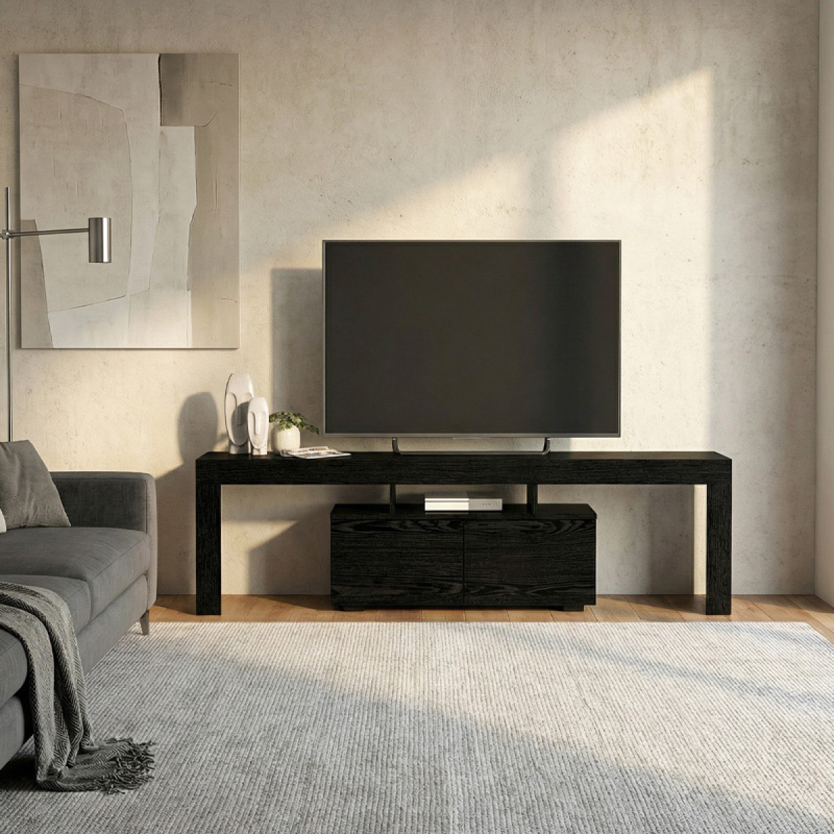 Έπιπλο τηλεόρασης Woodra Megapap χρώμα sencron black 180x31,3x50,2εκ.