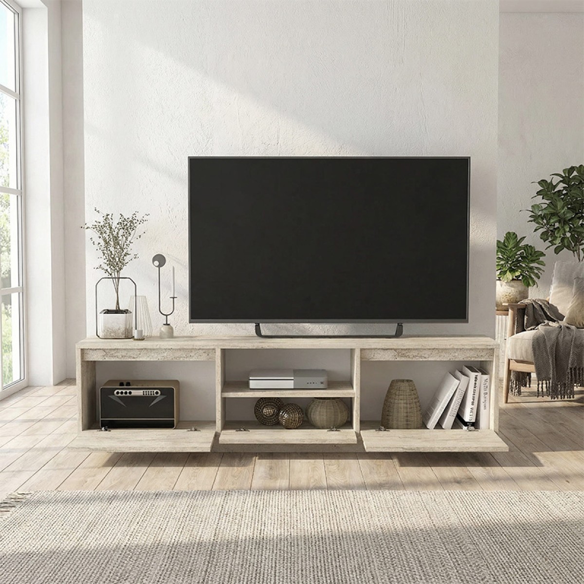 Έπιπλο τηλεόρασης Lumbera Megapap χρώμα travertine 160x29,5x42εκ.