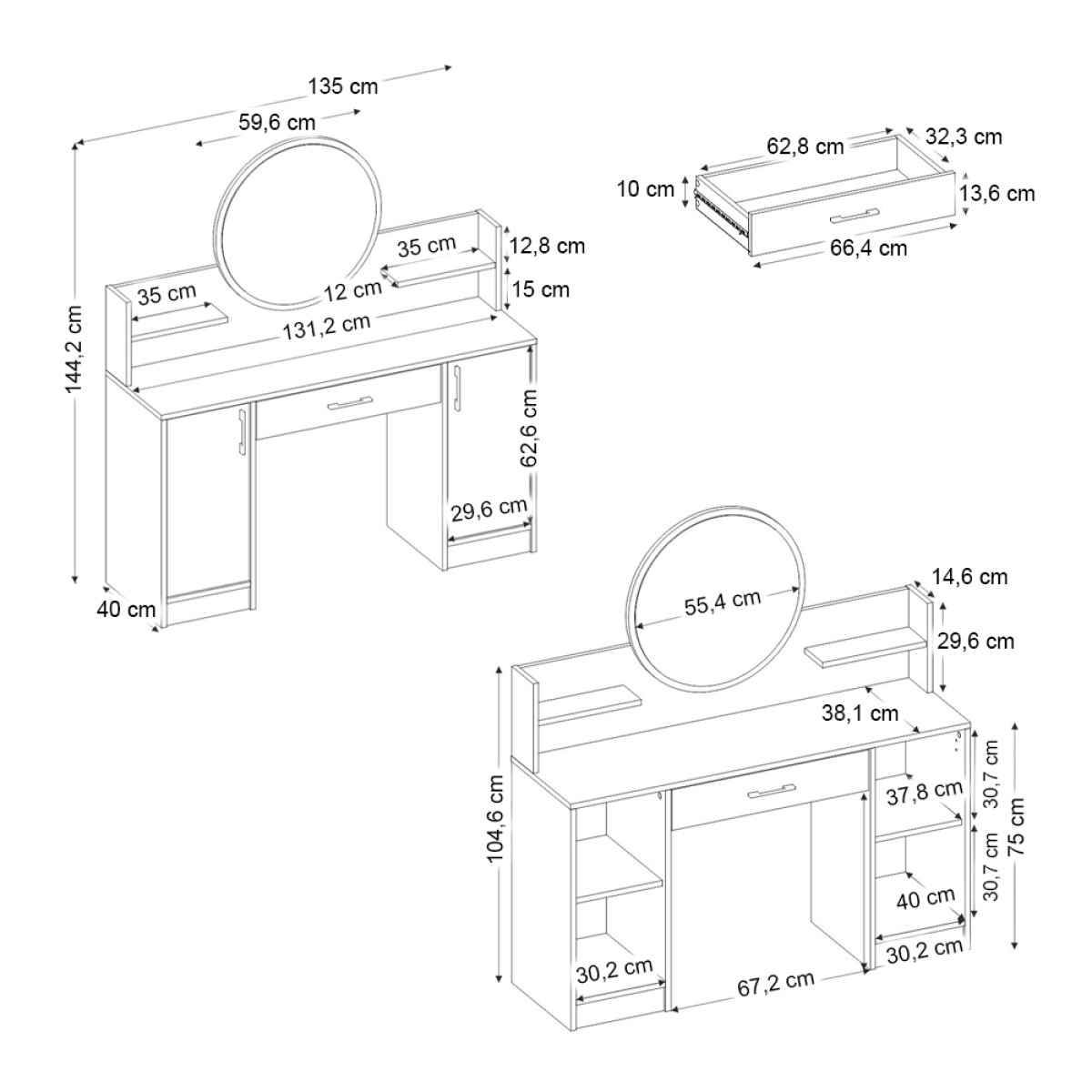 Τουαλέτα με καθρέπτη Talos Megapap χρώμα λευκό 135x40x144,2εκ.