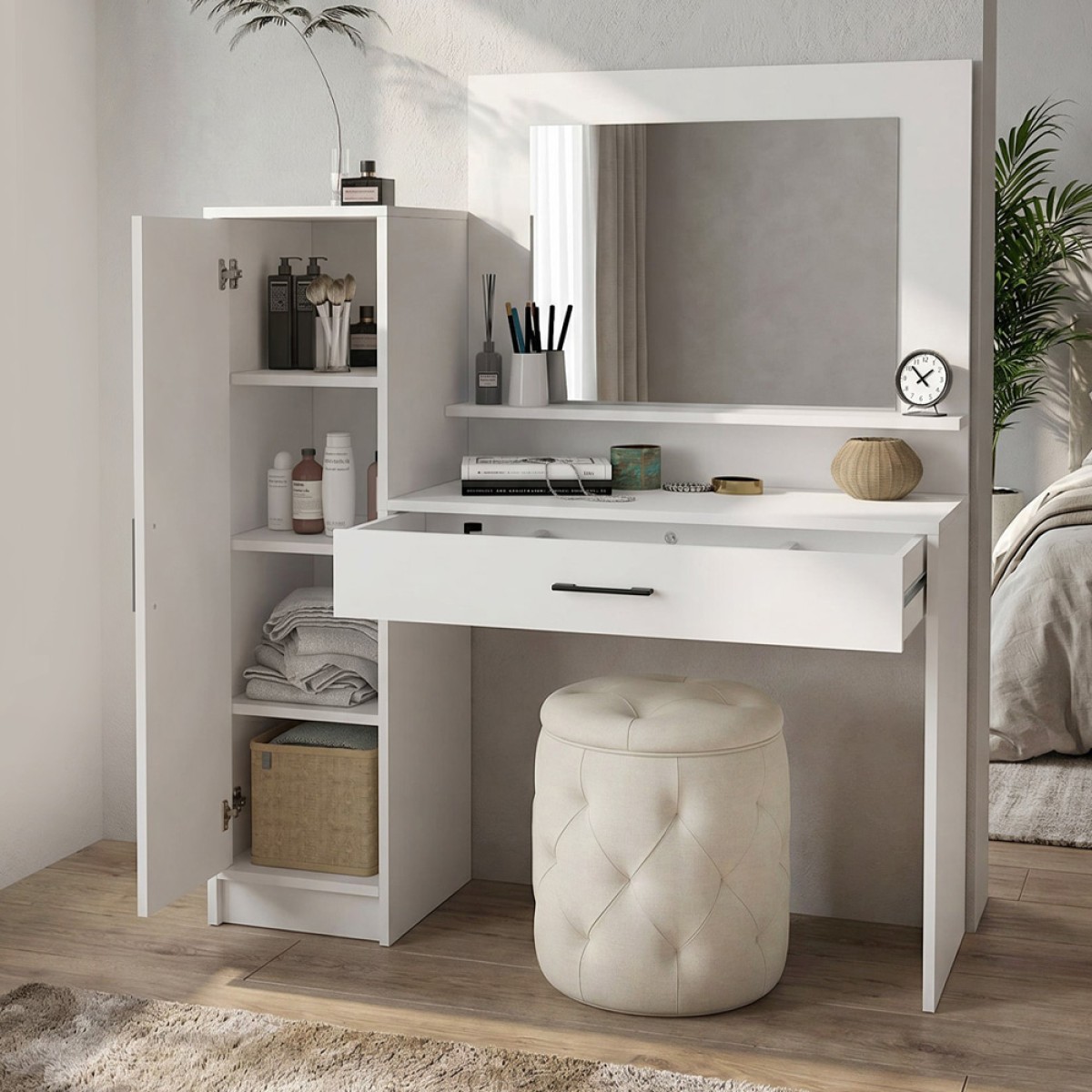 Τουαλέτα με καθρέπτη Kaunos Megapap χρώμα λευκό 123,8x40x148,2εκ.