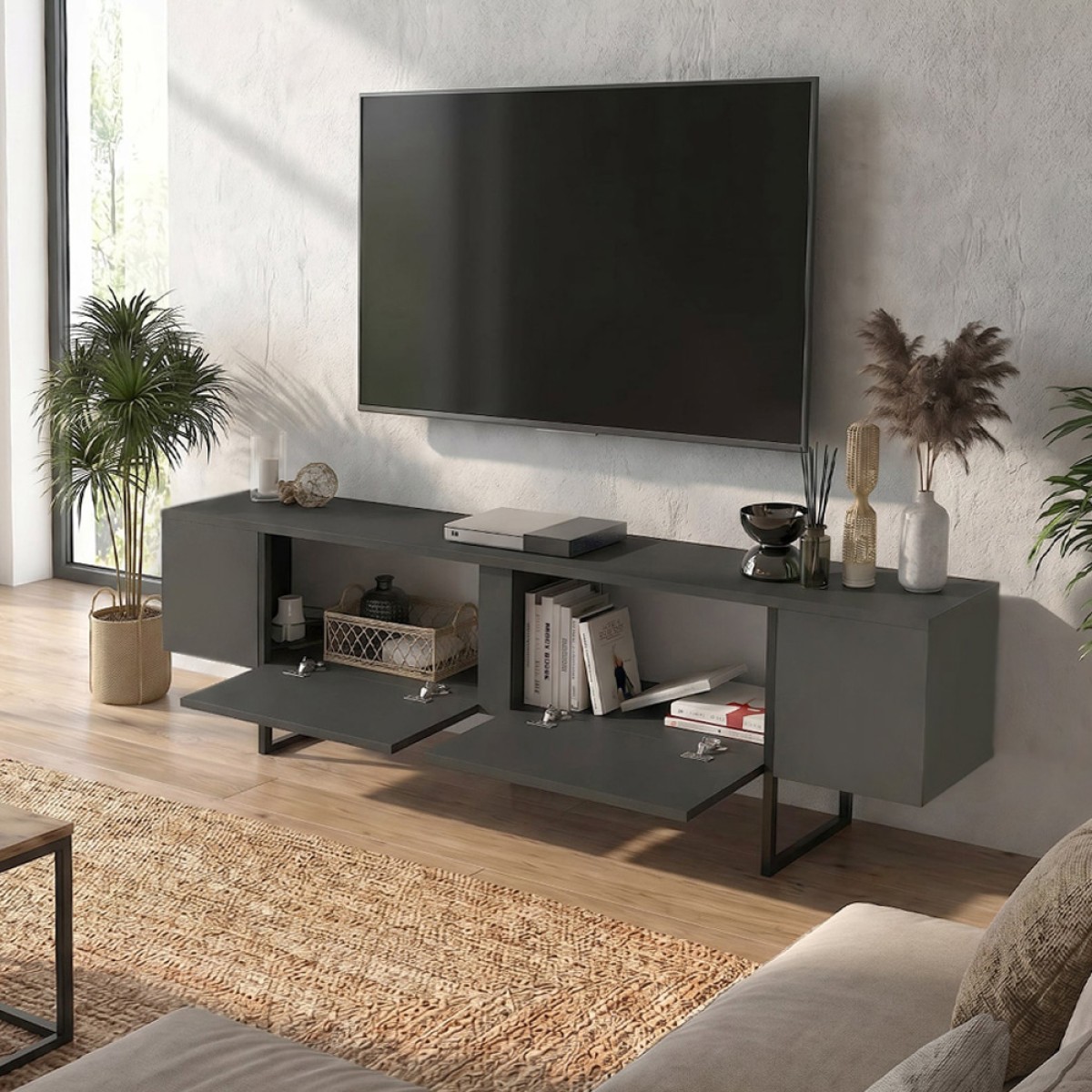 Έπιπλο τηλεόρασης Orontes Megapap χρώμα ανθρακί 180x29,6x50εκ.
