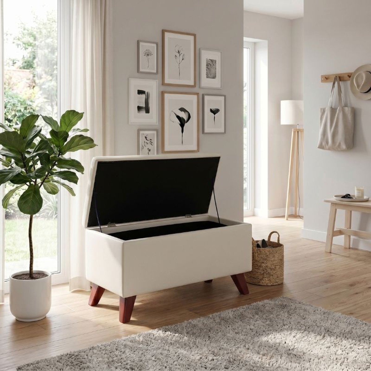Σκαμπώ - Ταμπουρέ Lotus Megapap βελούδινο χρώμα κρεμ 90x40x50εκ.