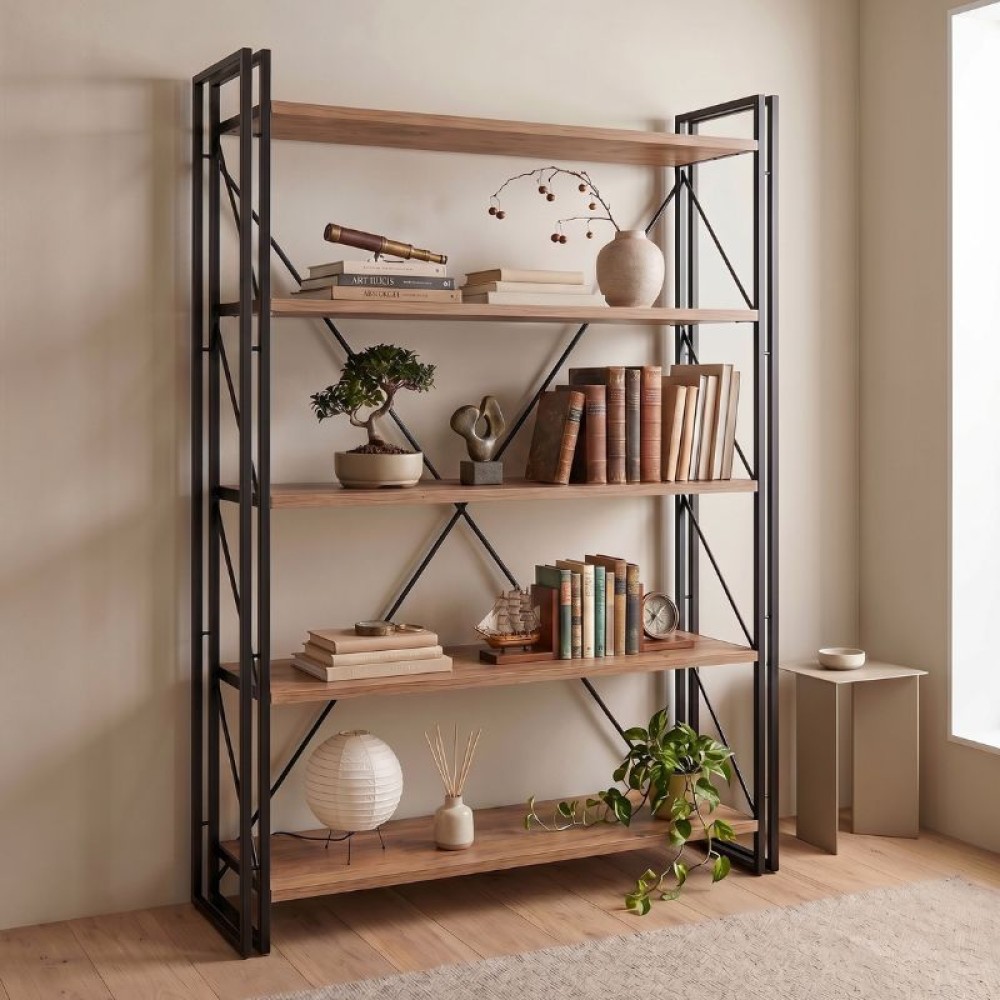Βιβλιοθήκη Atlas Megapap χρώμα antlantic pine - μαύρο 130x35x180εκ.