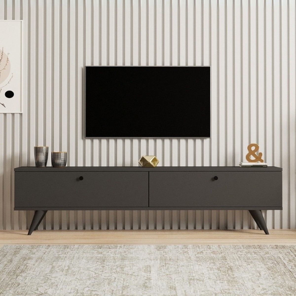 Έπιπλο τηλεόρασης Paris Megapap χρώμα ανθρακί 160x25x35εκ.