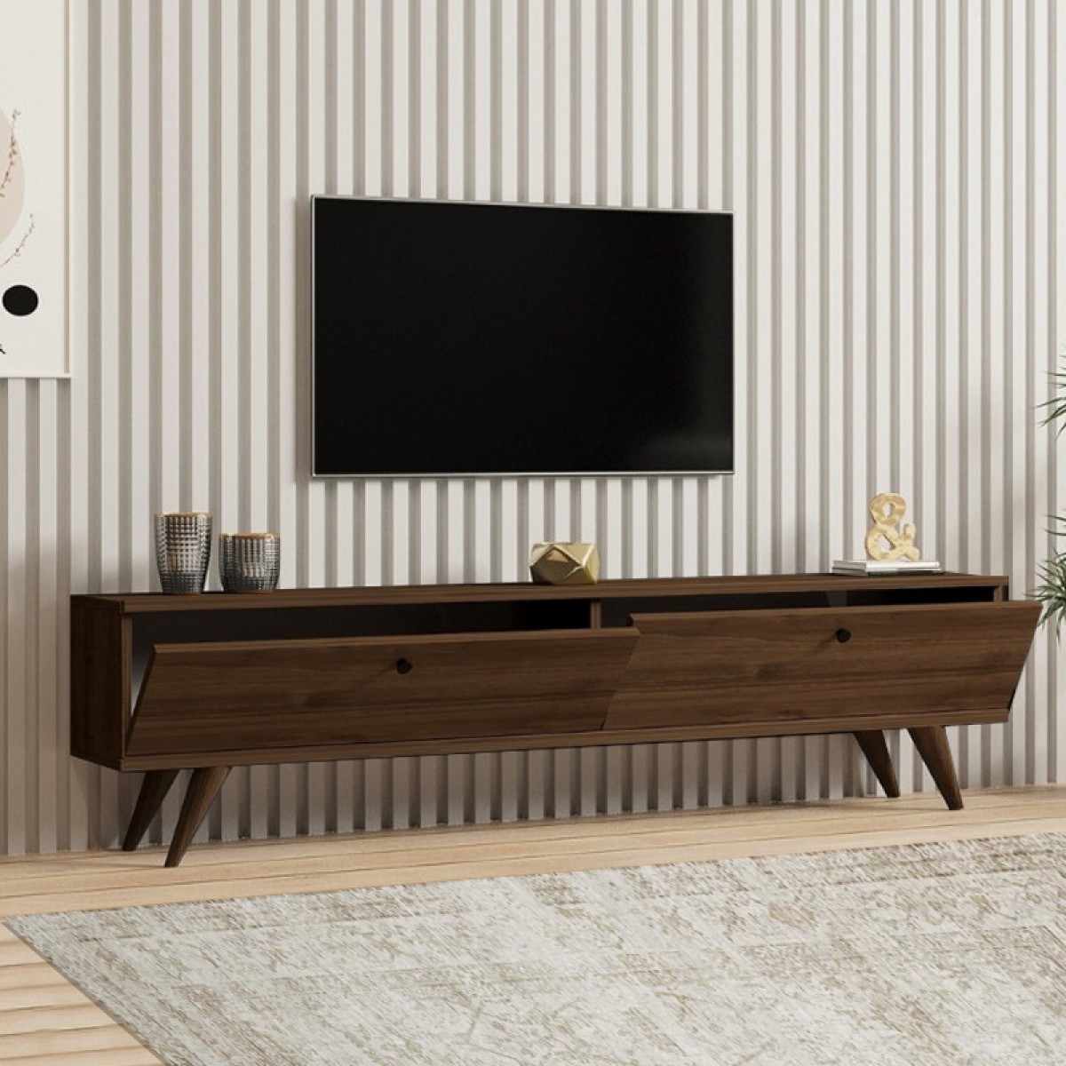 Έπιπλο τηλεόρασης Paris Megapap χρώμα καρυδί 160x25x35εκ.