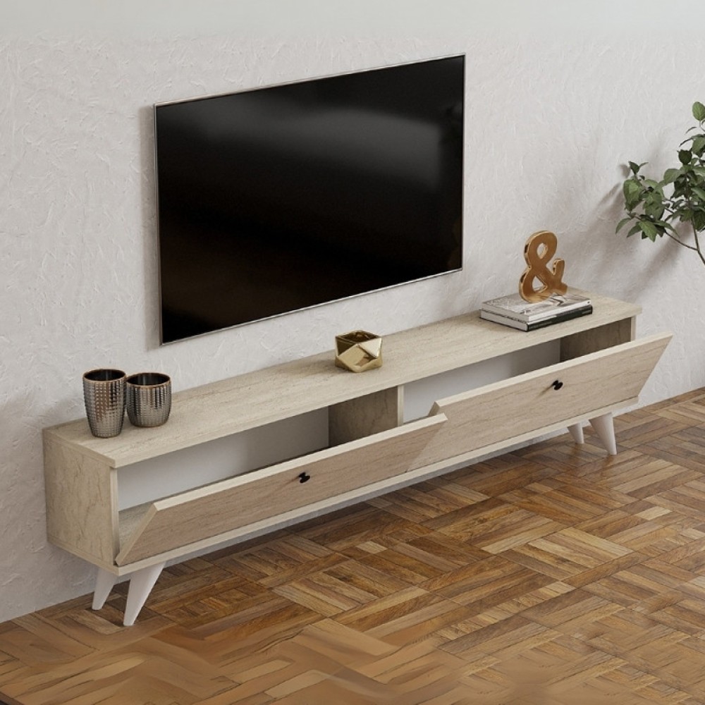 Έπιπλο τηλεόρασης Paris Megapap χρώμα travertine 160x25x35εκ.