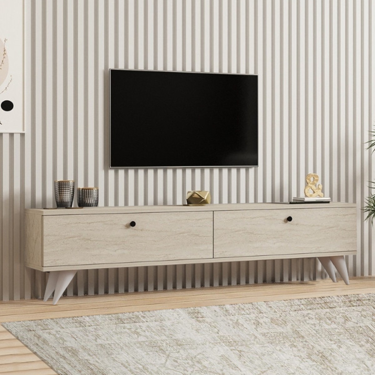 Έπιπλο τηλεόρασης Paris Megapap χρώμα travertine 160x25x35εκ.