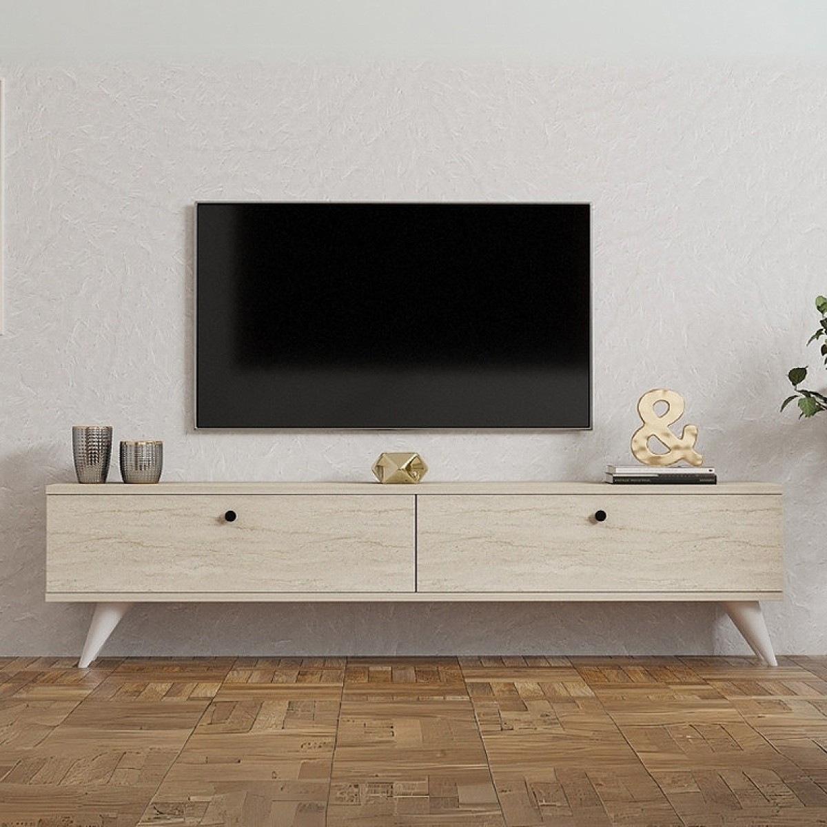Έπιπλο τηλεόρασης Paris Megapap χρώμα travertine 160x25x35εκ.