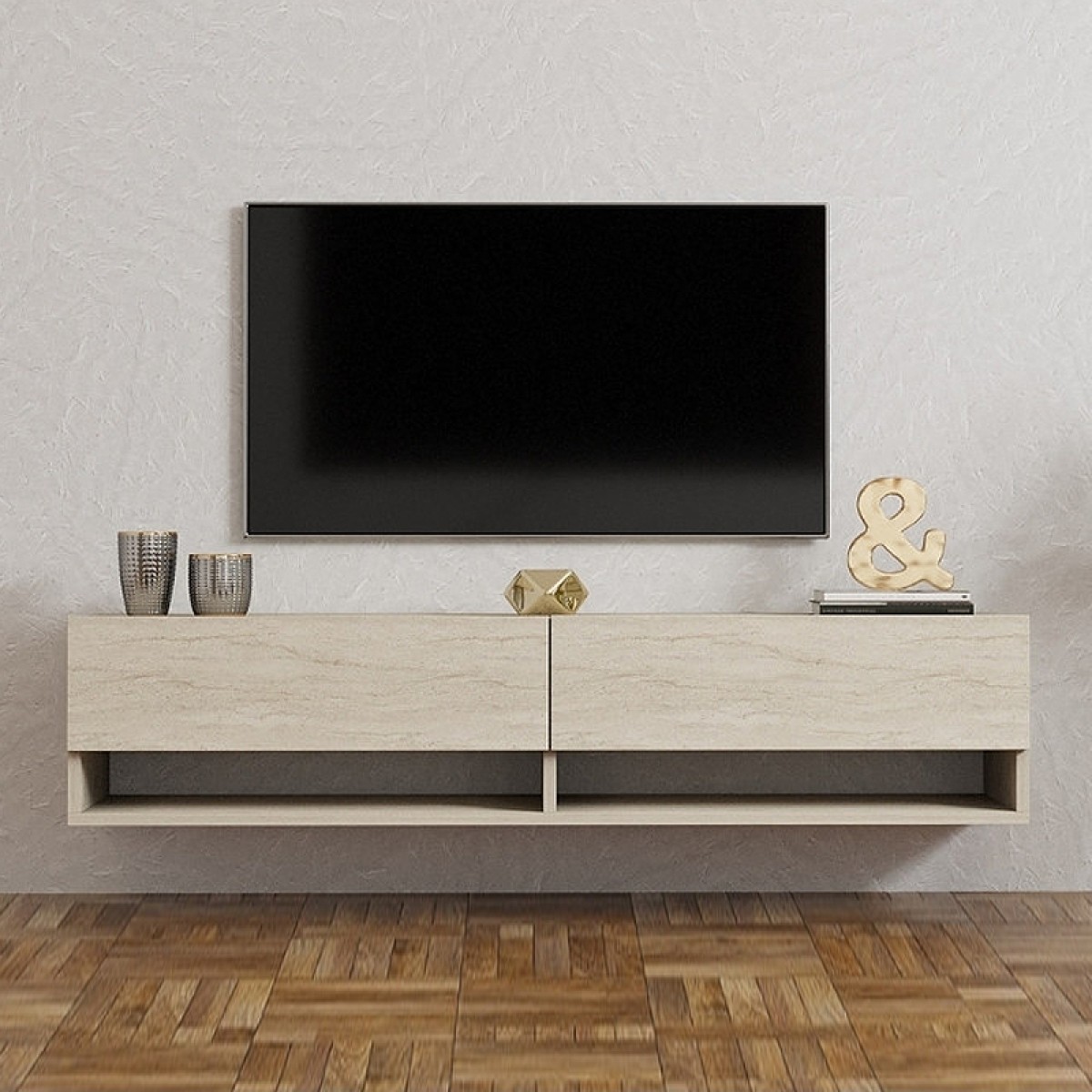 Έπιπλο τηλεόρασης επιτοίχιο Arges Megapap χρώμα travertine 140x29,6x30εκ.