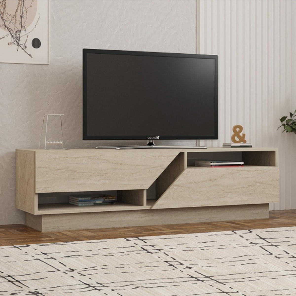 Έπιπλο τηλεόρασης Koza Megapap χρώμα travertine 160x40x45εκ.