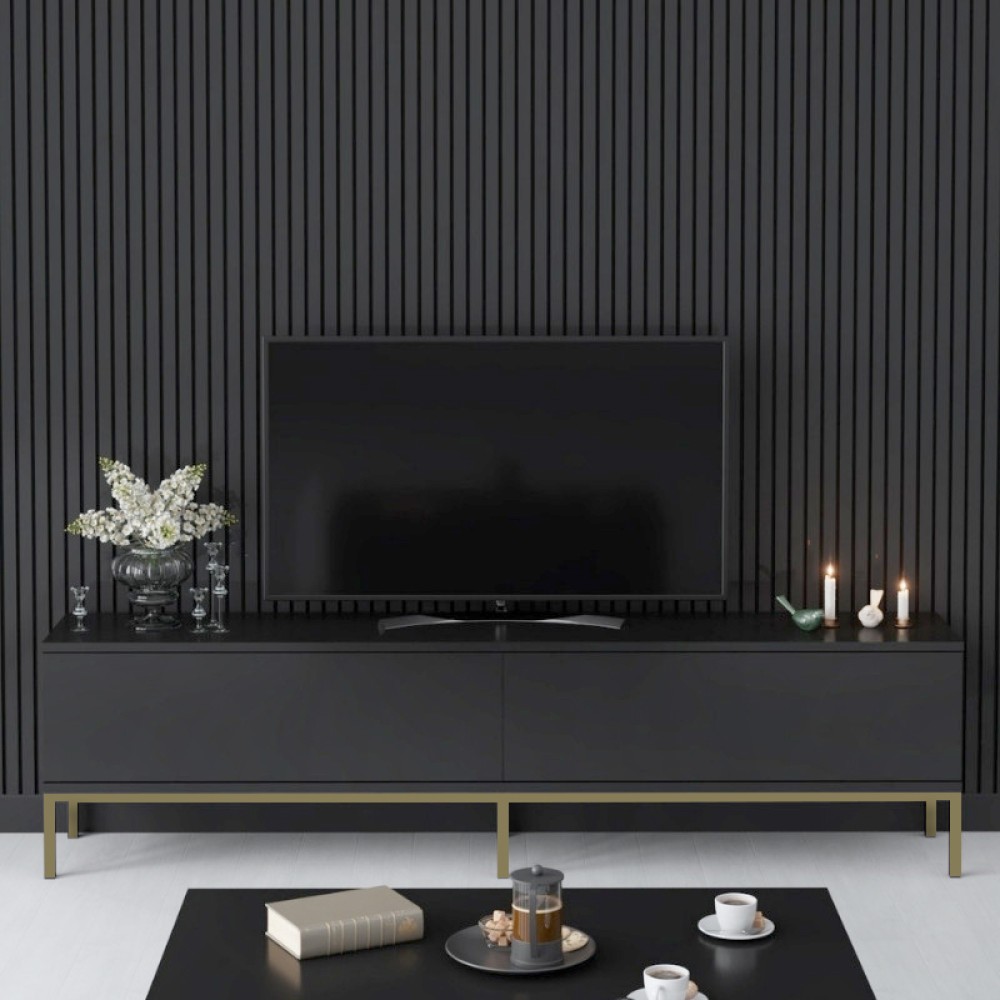 Έπιπλο τηλεόρασης Lord Megapap χρώμα μαύρο - χρυσό 180x30x47εκ.