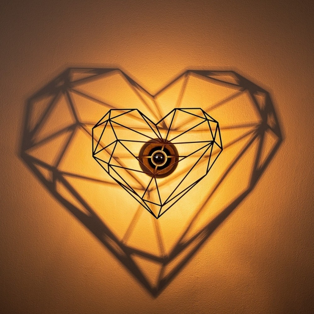 Απλίκα τοίχου Heart Megapap E27 MDF χρώμα μαύρο 47x12x40εκ.