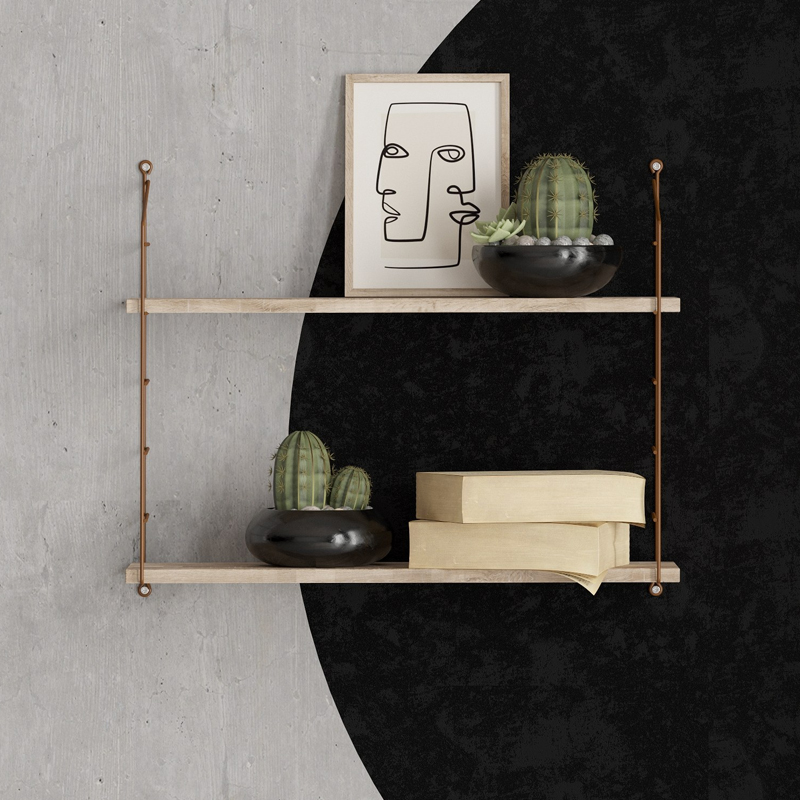 Ραφιέρα τοίχου Armoni Megapap χρώμα sacramento oak - καφέ μέταλλο 72x20x58εκ.