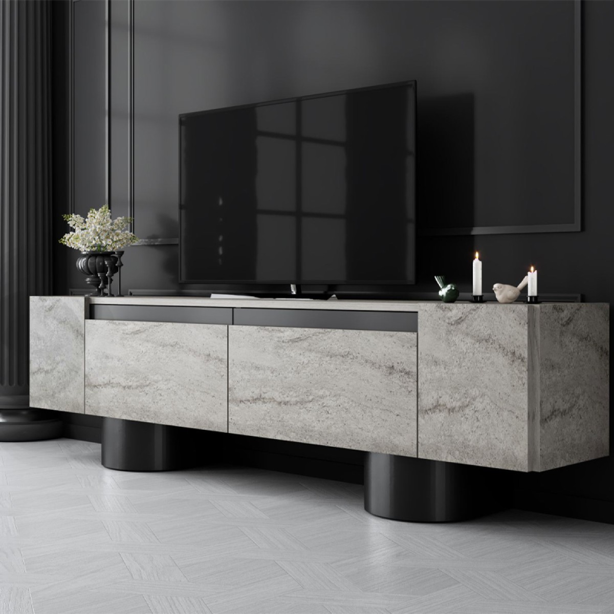 Έπιπλο τηλεόρασης Haven Megapap χρώμα travertine 180x30x50εκ.