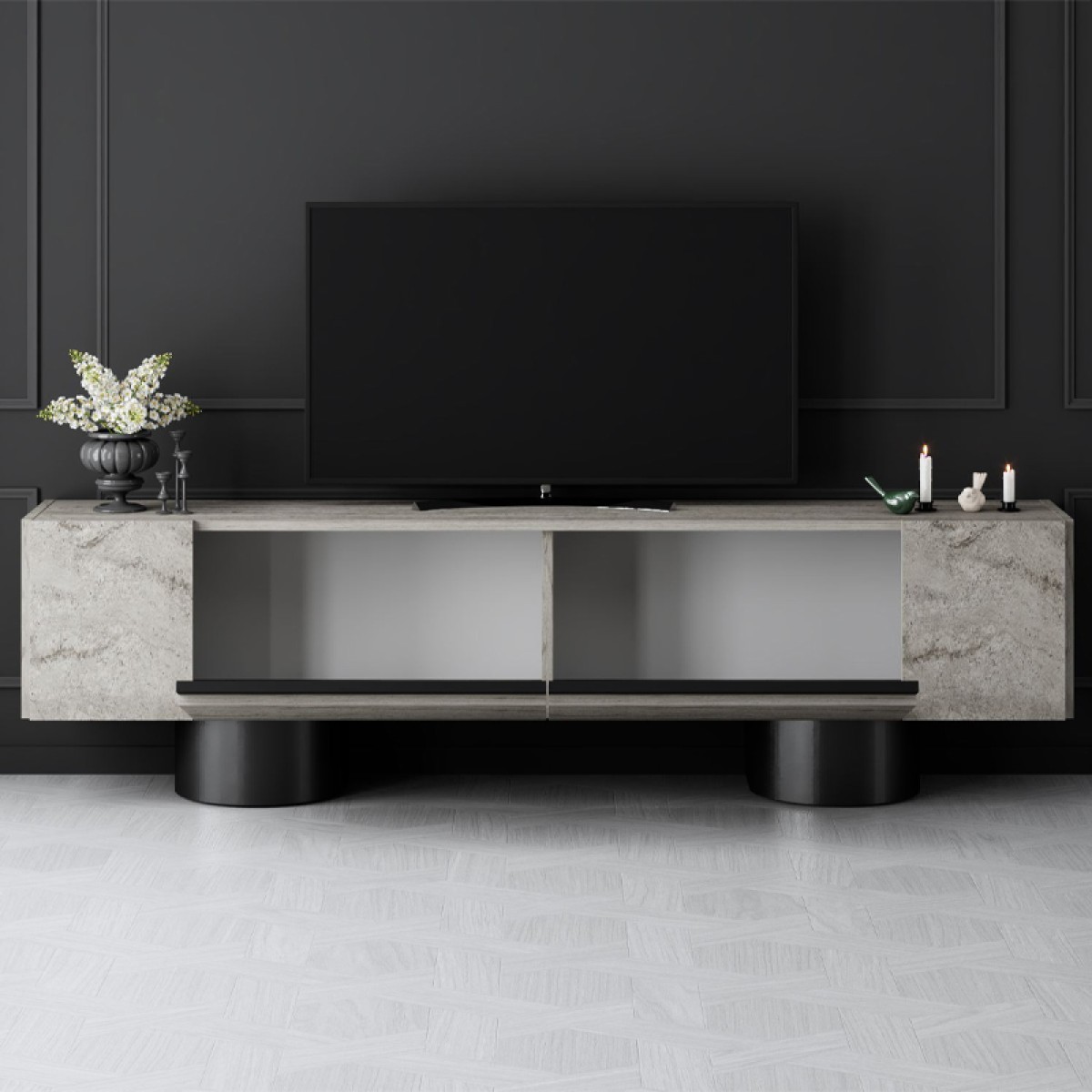 Έπιπλο τηλεόρασης Haven Megapap χρώμα travertine 180x30x50εκ.