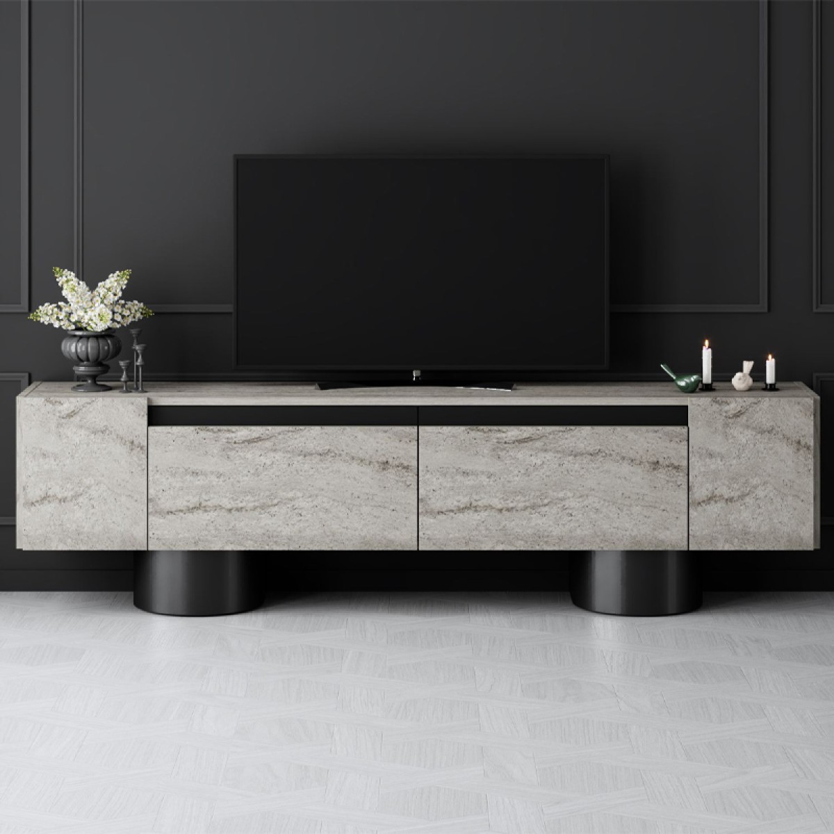 Έπιπλο τηλεόρασης Haven Megapap χρώμα travertine 180x30x50εκ.