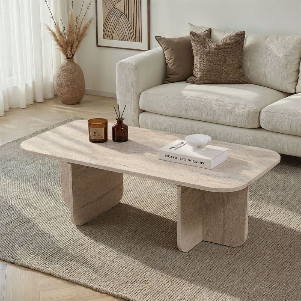 Τραπεζάκι σαλονιού Becaj Megapap χρώμα travertine 120x60x41,4εκ.