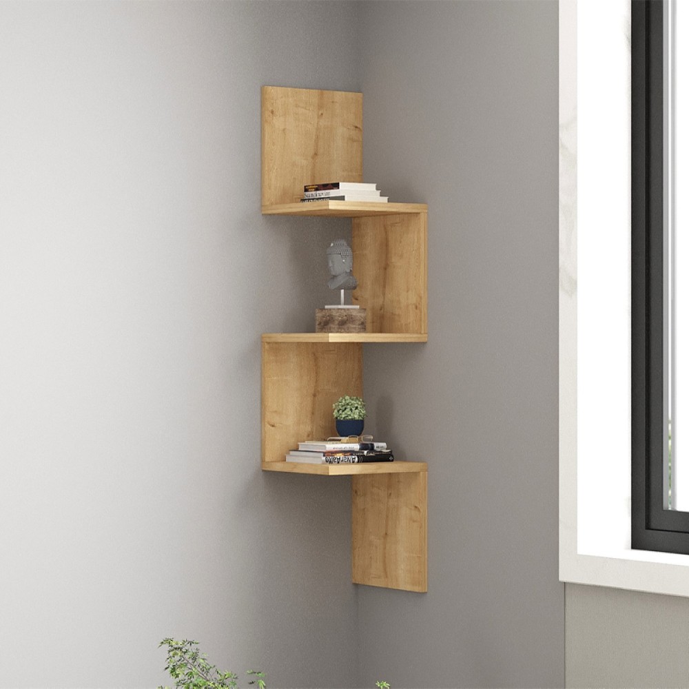 Ραφιέρα τοίχου γωνιακή Zikzak Megapap χρώμα sapphire oak 25x25x105,4εκ.