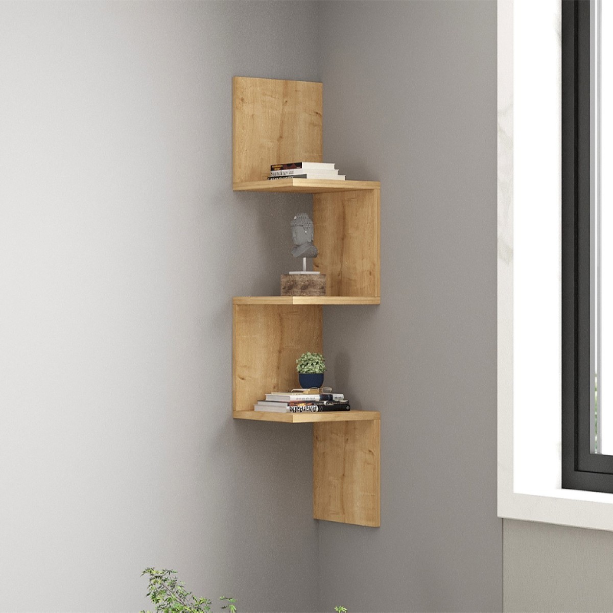 Ραφιέρα τοίχου γωνιακή Zikzak Megapap χρώμα sapphire oak 25x25x105,4εκ.