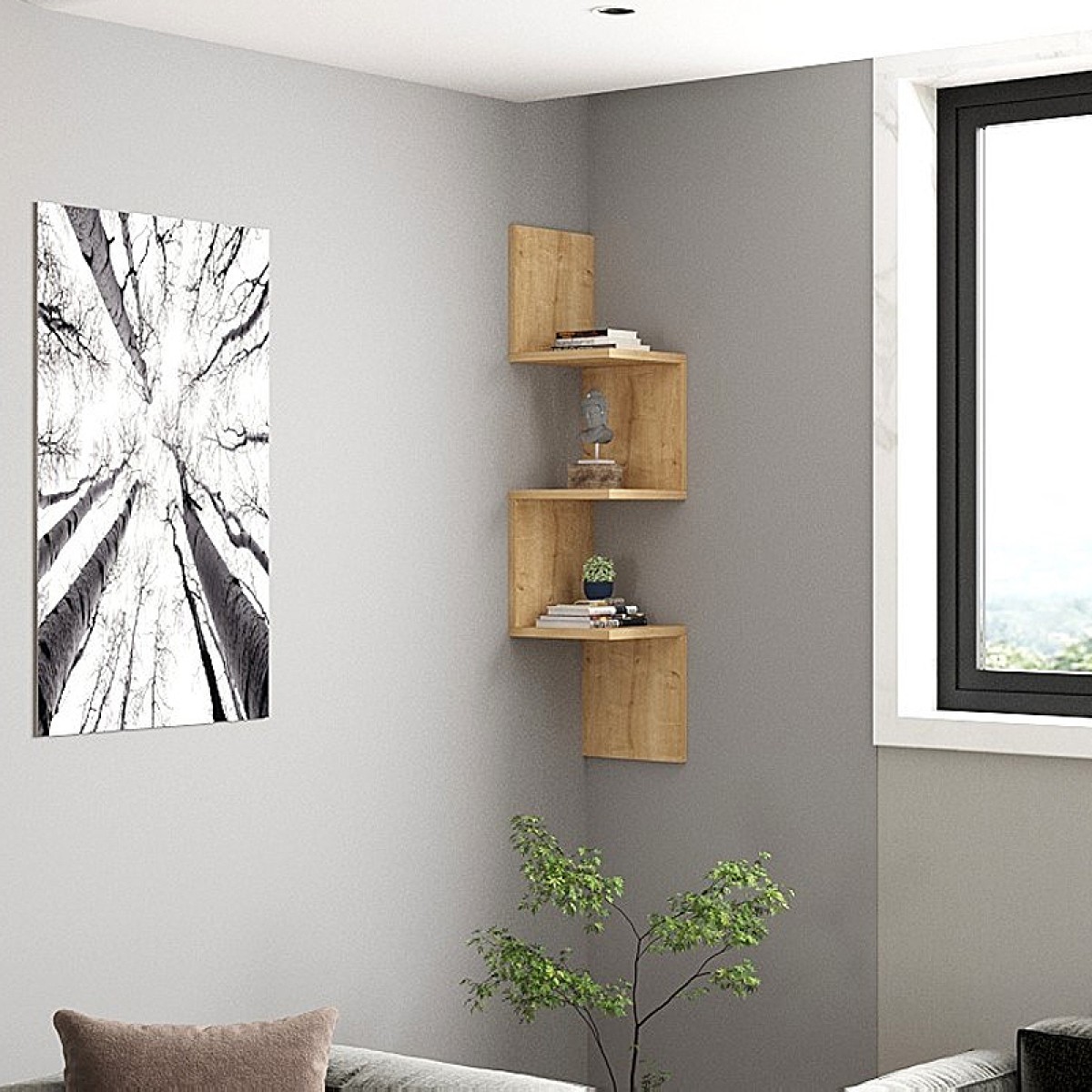 Ραφιέρα τοίχου γωνιακή Zikzak Megapap χρώμα sapphire oak 25x25x105,4εκ.