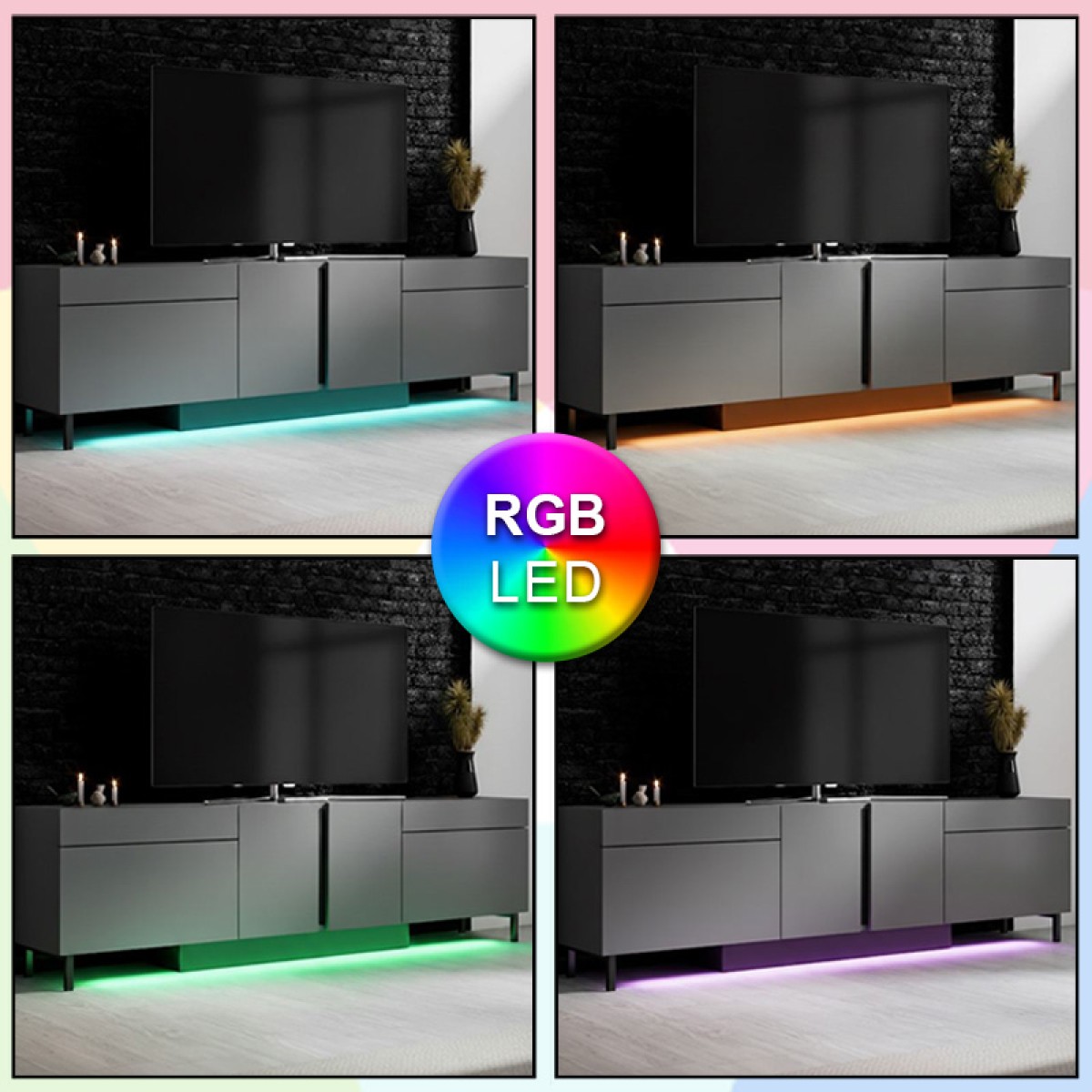 Έπιπλο τηλεόρασης Arlen Megapap με Led Rgb χρώμα ανθρακί 180x32x50εκ.