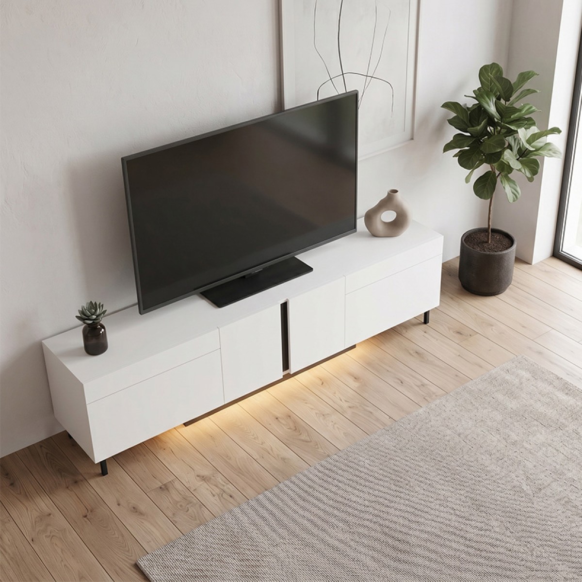 Έπιπλο τηλεόρασης Arlen Megapap με Led Rgb χρώμα λευκό 180x32x50εκ.